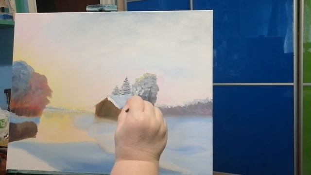 Oil painting/Landscape /Amazing Winter Day /Масло/Зимний пейзаж/Пейзаж/Шаг 45 смотреть онлайн