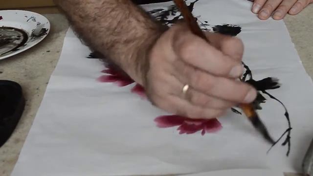 Как нарисовать пион на рисовой бумаге. Уроки рисования с Александром Журавлевым. смотреть онлайн