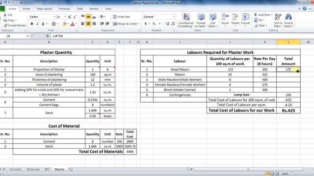 Labours required for Plaster Work In Microsoft Excel-Unite Coaching смотреть онлайн