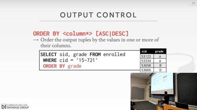 CMU Database Systems - 02 Advanced SQL (Fall 2018) смотреть онлайн