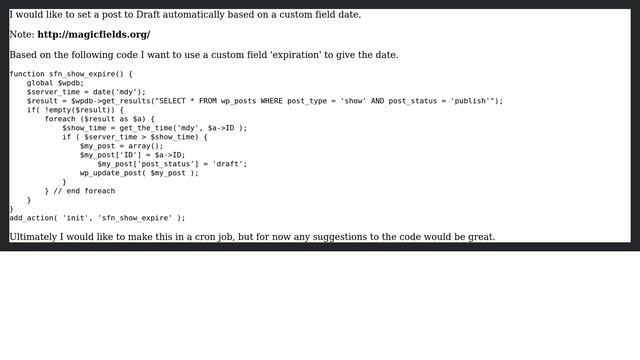 Wordpress: How to automatically change a posts status to draft based on custom field? смотреть онлайн