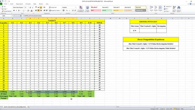 Uji Validitas dan Reliabilitas dengan EXCEL - Uji Validitas Pearson Correlation смотреть онлайн