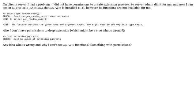 pgcrypto extension is installed but its functions are not available смотреть онлайн