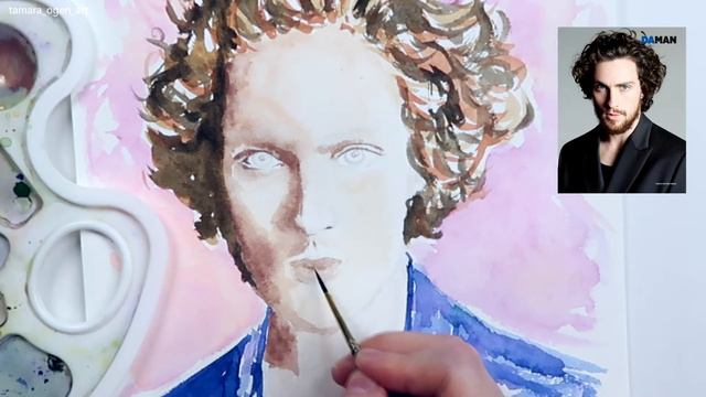 WATERCOLOR portrait tutorial 🎨 Aaron Taylor Johnson | ПОРТРЕТ акварелью смотреть онлайн