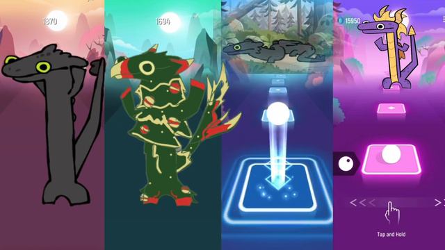 [Toothless Dragon Dancing] BLACK VS GREEN VS WHITE VS PURPLE Tiles Hop EDM Rush! смотреть онлайн