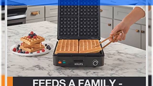 KRUPS Belgian Waffle Maker, Waffle Maker with Removable Plates, 4 Slices, Black and Silver смотреть онлайн