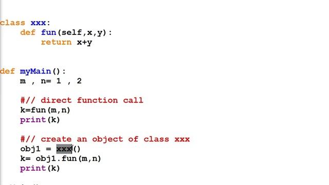 Python class definition, instantiating an object and indirect function call смотреть онлайн