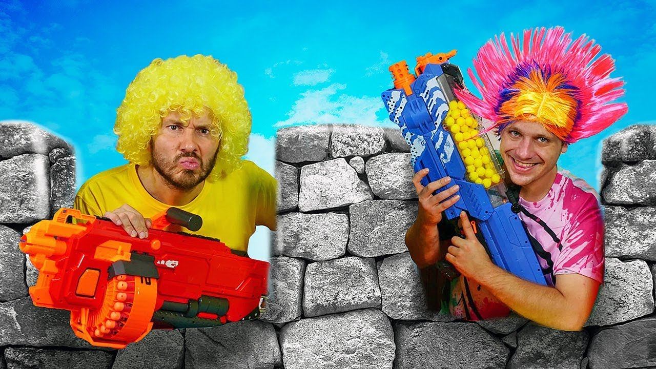 Nerf Gun Games For Kids: Nerf Elite Vs Nerf Mega - Nerf Fight For All Nerf Shotguns!