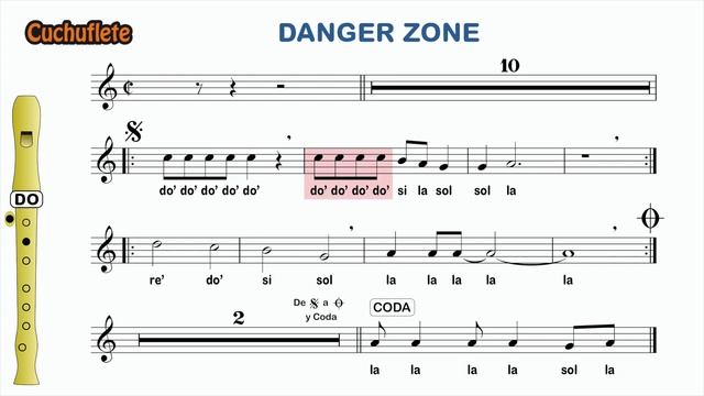 DANGER ZONE (B.S.O. TOP GUN) - Tutorial flauta con notas / Recorder play along смотреть онлайн