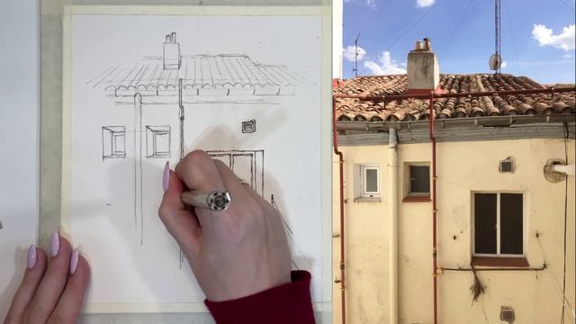 Испанский домик. Скетч. Акварельный марафон "Зарисовки в городе" Урок 1 смотреть онлайн