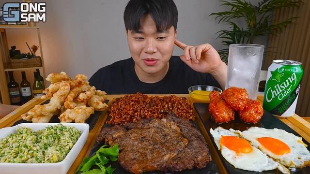 ASMR MUKBANG 직접 만든 양념 치킨먹방! 스테이크 짜파게티 레시피 & 먹방 FRIED CHICKEN AND BLACK BEAN NOODLES EATING SOUND! смотреть онлайн