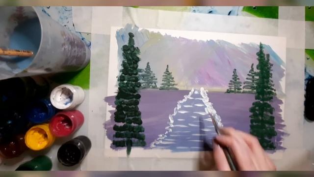Как нарисовать зимний пейзаж гуашью смотреть онлайн