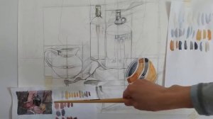 Обучающее видео по живописи.  Рисование натюрморта на формате А2. Часть 1.
