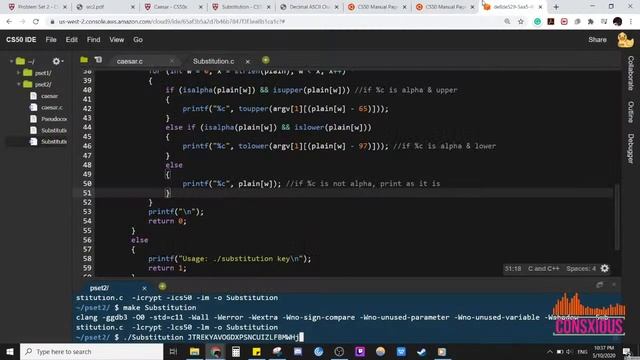 Live coding with music : CS50 Week 2 PSET 2 Substitution 2/2 (Actual process) смотреть онлайн