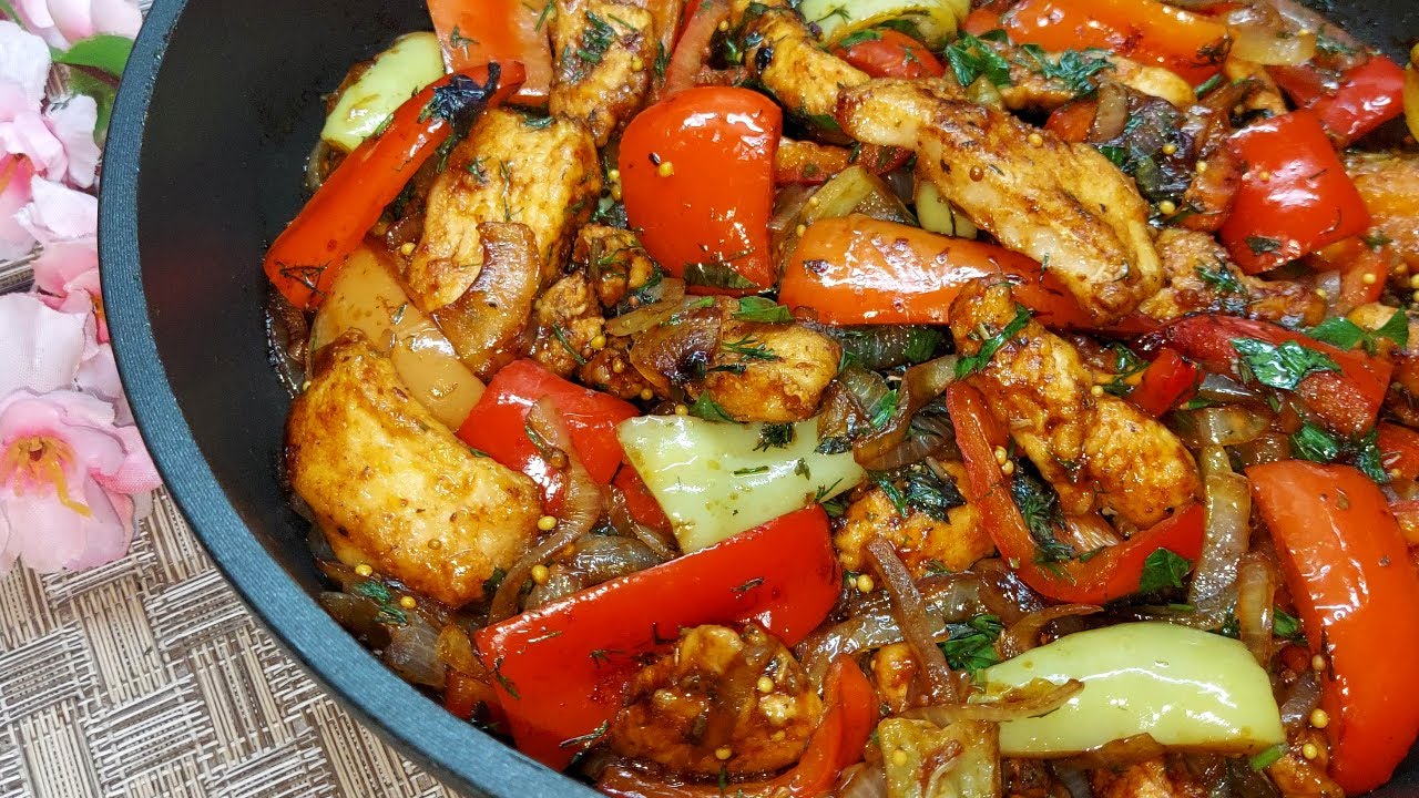 Быстрый и вкусный ужин. Куриная грудка со сладким болгарским перцем в кисло-сладком соусе. смотреть онлайн