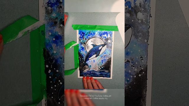 Рисунок синего кита акриловыми красками. смотреть онлайн