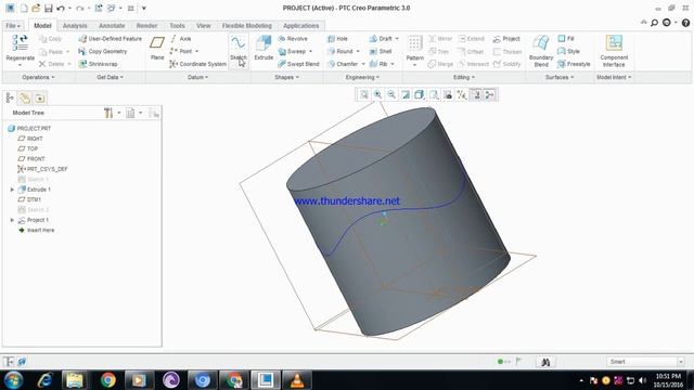 Project Sketch Profile on Part Creo Parametric смотреть онлайн