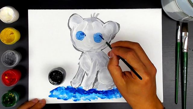 The cutest and most beautiful white tiger cub. How to paint a tiger. Painting for kids. смотреть онлайн