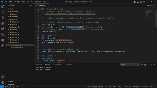 JavaScript: Conditional Ternary operator смотреть онлайн