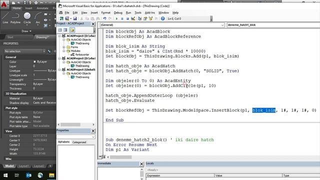 AUTOCAD VBA Ile HATCH Yapımı  Ve BLOK Oluşturma