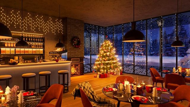 Christmas Jazz Music Coffee Shop Ambience - Cozy Cafe with Relaxing Christmas Jazz смотреть онлайн