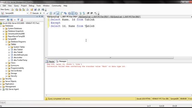 SQL Server except operator смотреть онлайн