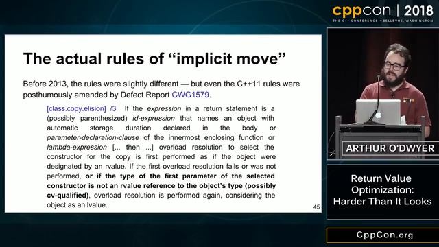 CppCon 2018: Arthur O'Dwyer “Return Value Optimization: Harder Than It Looks” смотреть онлайн