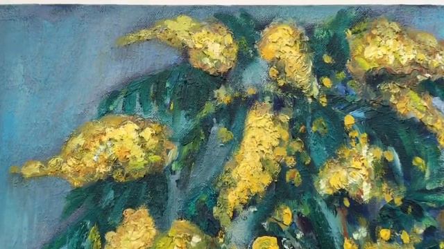 Painting Still life with a mimosa. Oil on canvas. Картина Натюрморт с мимозой. Масло на холсте. смотреть онлайн