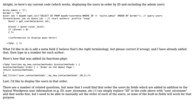 Wordpress: Display users in order by an "order" custom meta field смотреть онлайн