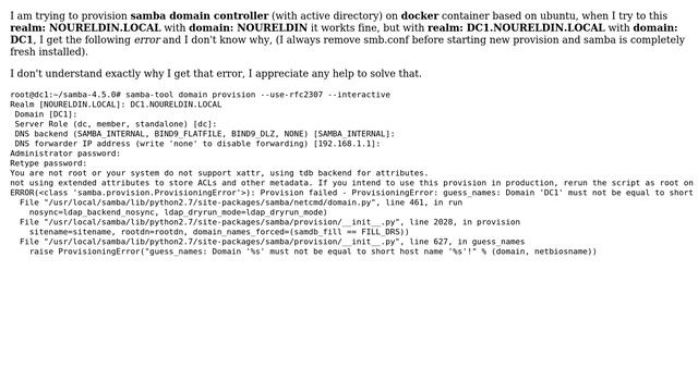 Samba domain controller provisioning error: Domain must not be equal to short host name смотреть онлайн