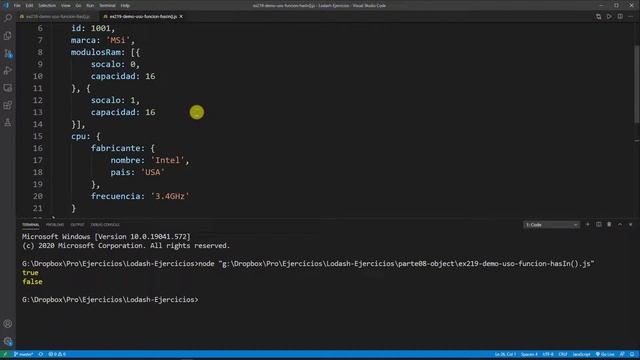 Lodash Ejercicio: 219 Usar Función hasIn() para Validar Si un Objeto Tiene una Propiedad Particular смотреть онлайн