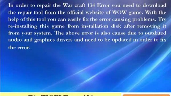 World of War craft Error 134 Fix