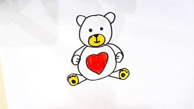 Как быстро и ярко нарисовать Зелёного милого мишку с сердечкой с разноцветными маркерами в бумаге А смотреть онлайн