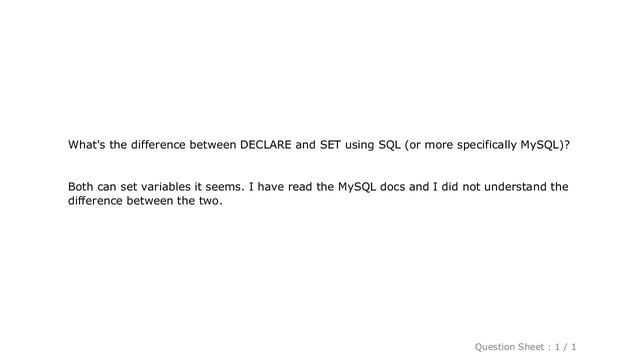 MySQL : Difference between DECLARE and SET in SQL смотреть онлайн