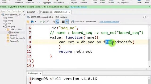 Webjjang MongoDB_ver.2 02-02 시퀀시 함수의 작성과 저장 사용하기(웹짱과 함께하는 몽고디비)