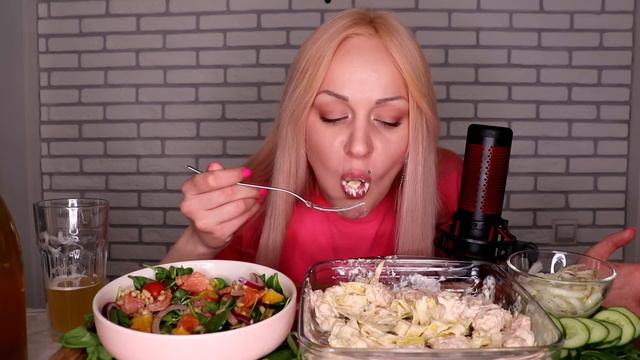 MUKBANG | Паста с креветками в сливочном соусе, салат с красной рыбой | pasta, salad не ASMR смотреть онлайн