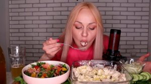 MUKBANG | Паста с креветками в сливочном соусе, салат с красной рыбой | pasta, salad не ASMR