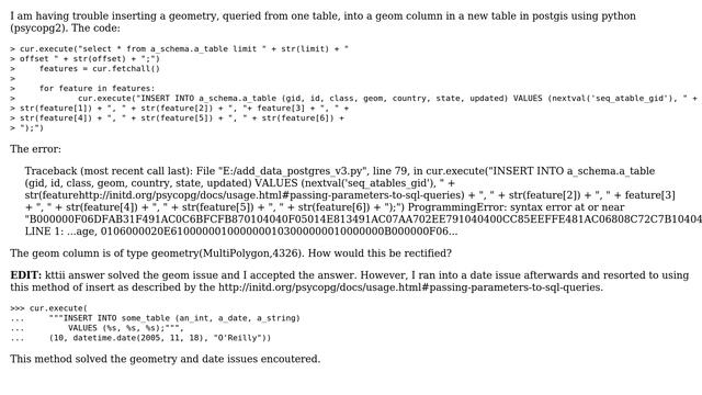 GIS: Insert geometry into new postgis table using python 2 смотреть онлайн