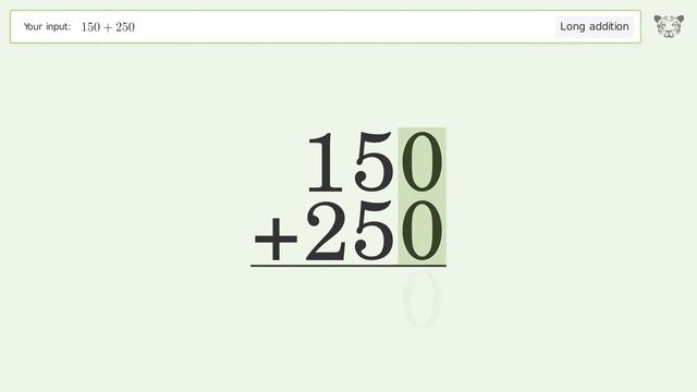 Long addition: Solve 150+250 step-by-step solution смотреть онлайн