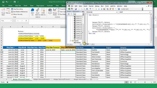 Excel Online 10 : Record Macro Menggabungkan Teks, Kata atau Cell Dengan Rumus CONCATENATE Excel смотреть онлайн