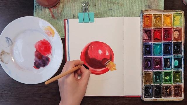 Watercolor Christmas Ornament| Tutorial for Beginners| Как нарисовать елочный шар акварелью смотреть онлайн