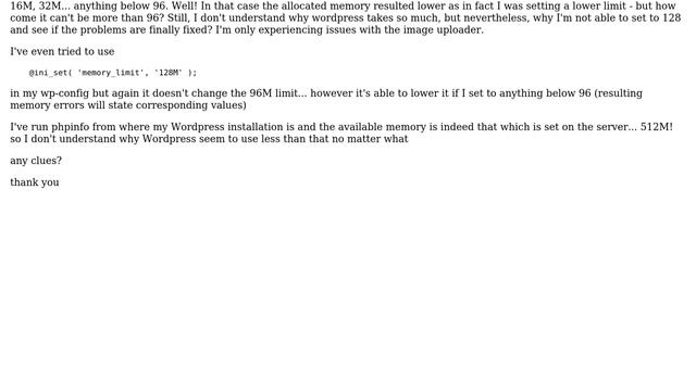 Memory errors with media upload, Wordpress can't use more than 96M (while there's 512 available!) смотреть онлайн
