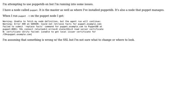 DevOps & SysAdmins: PuppetDB: unable to get local issuer certificate смотреть онлайн