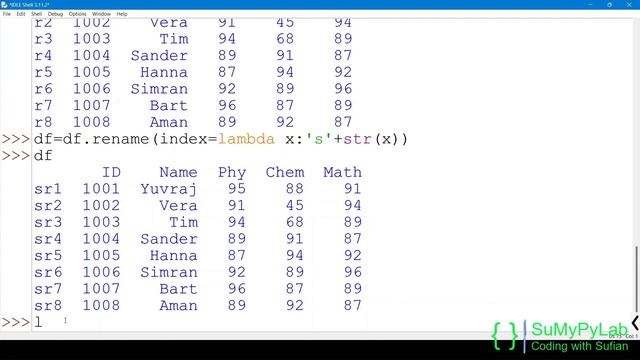 pandas dataframe rename rows and column labels | SuMyPyLab смотреть онлайн
