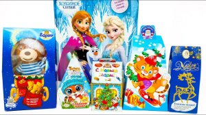 СИНЕ ГОЛУБЫЕ Новогодние ПОДАРКИ из РАЗНЫХ Магазинов Барни Холодное Сердце и другие