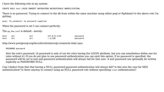 Databases: PostgreSQL - using password/md5 authentication with empty password смотреть онлайн