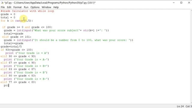 Grade Calculator with while loop python смотреть онлайн