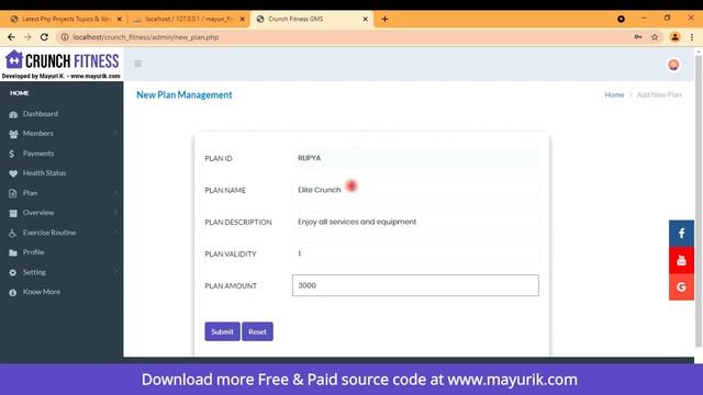 Gym management system project in php | fitness club management system in php | free php source code смотреть онлайн