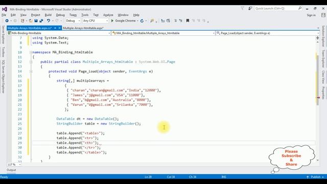 Bind multiple arrays into dynamic HTML table asp.net using C# 4.6 смотреть онлайн