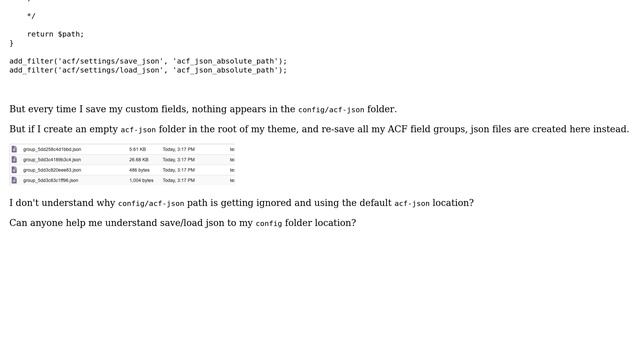 Wordpress: ACF save json to custom directory not working, default acf-json used instead смотреть онлайн